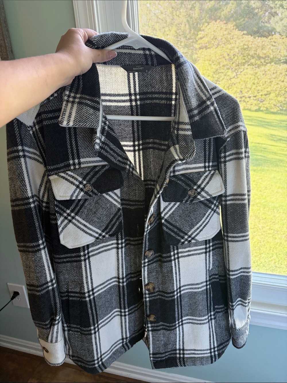 Shacket Plaid Button-Up Jacket Coat - Black & White